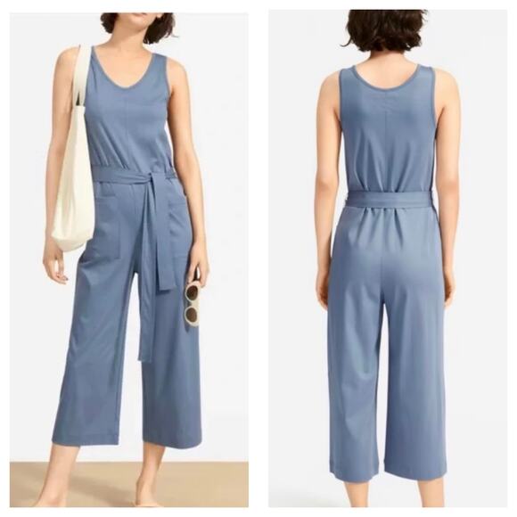 Everlane The Luxe Cotton Tank Jumpsuit w/ Pockets Small Blue Lagenlook #T1012 - Picture 1 of 13